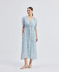 Reistor Women's Maxi Gathered Dress Blue Florals