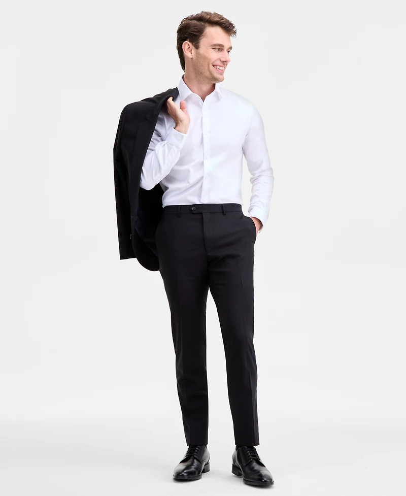 Ted by Baker Men's Modern-Fit Stretch Black Solid Wool-Blend Suit Separate Pants