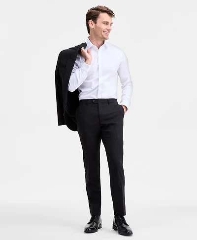 Ted by Baker Men's Modern-Fit Stretch Black Solid Wool-Blend Suit Separate Pants