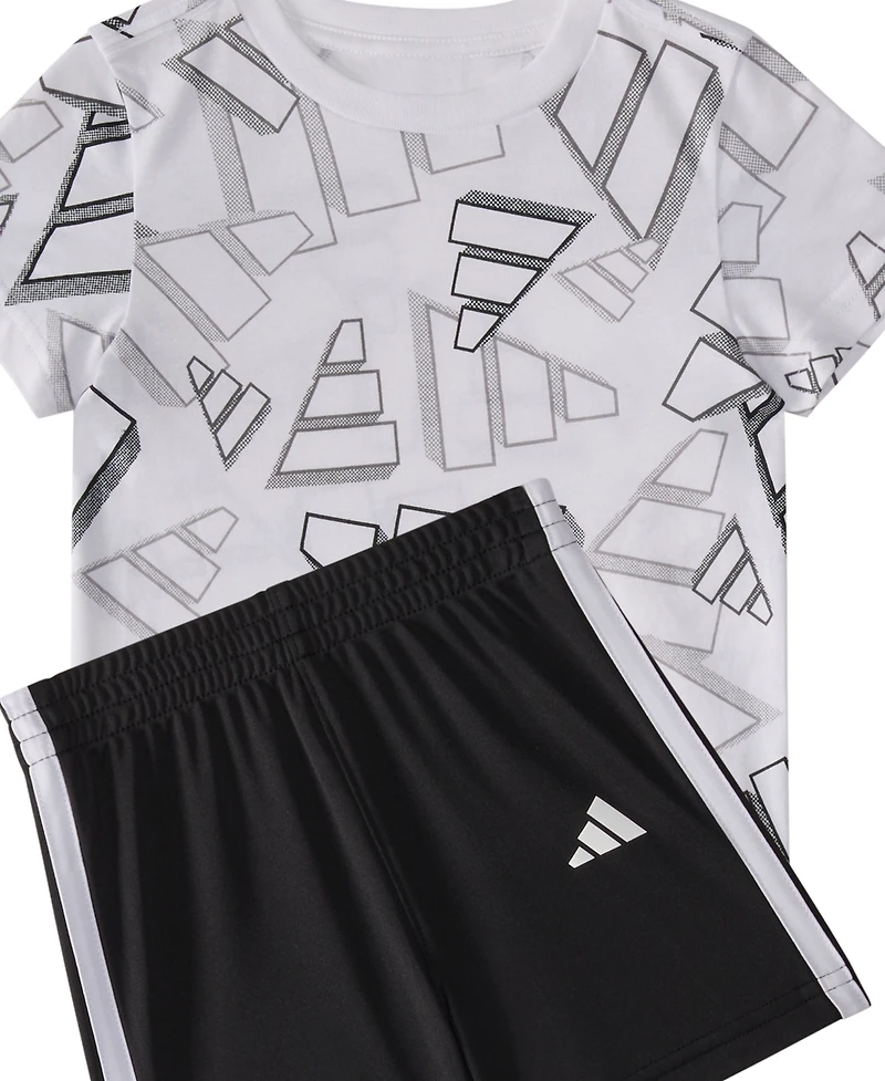 adidas Baby Boys 2-Piece Short Sleeve Printed 3D Logo Toss T-Shirt and Shorts Set