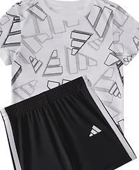 adidas Baby Boys 2-Piece Short Sleeve Printed 3D Logo Toss T-Shirt and Shorts Set