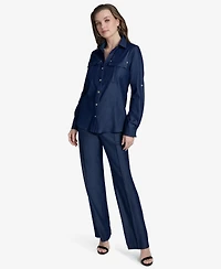 Halston Women's Collared Roll-Tab-Sleeve Button-Front Shirt