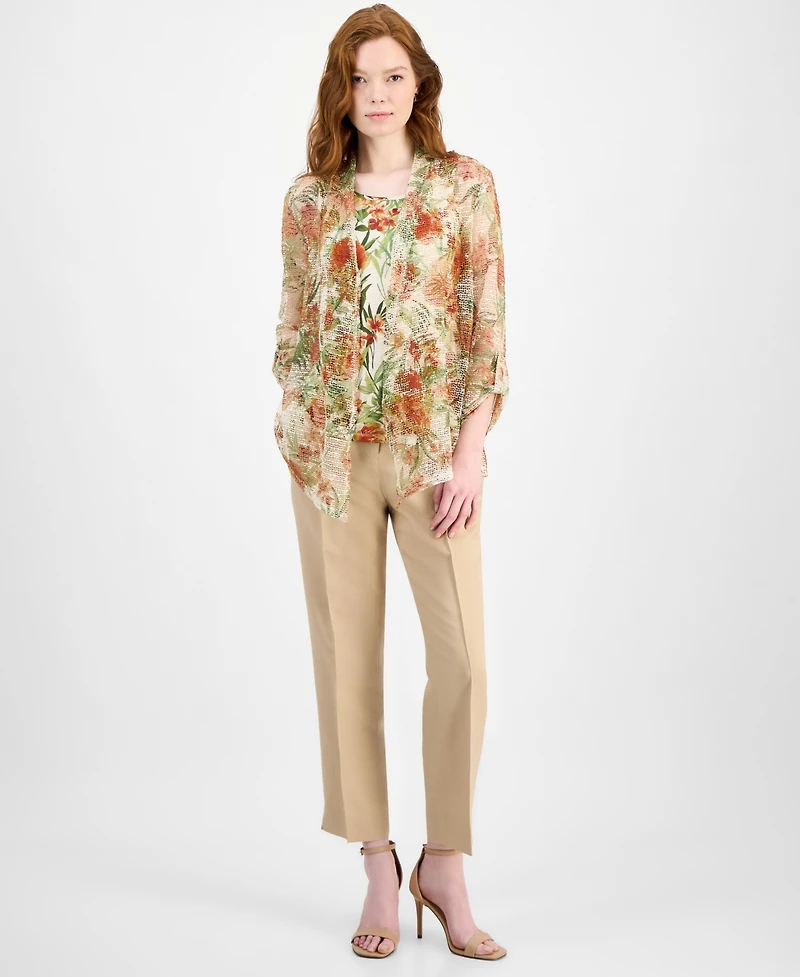 Kasper Women's Floral-Print Open-Front Cardigan and Blouse