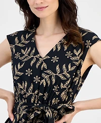 Kasper Women's Printed Leaf-Print Cotton Midi Dress