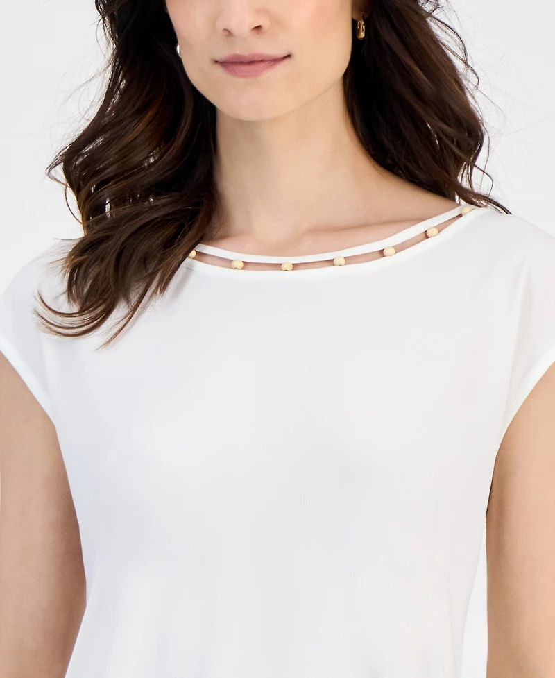 Kasper Women's Beaded-Trim Extended-Shoulder Top, Regular & Petite Sizes