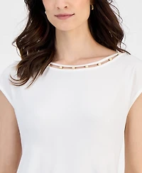 Kasper Women's Beaded-Trim Extended-Shoulder Top, Regular & Petite Sizes