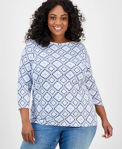 Style & Co Plus Printed 3/4-Sleeve Knit Top, Exclusively at Macy's