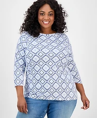 Style & Co Plus Printed 3/4-Sleeve Knit Top, Exclusively at Macy's