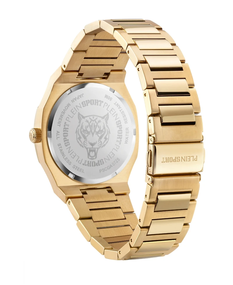 Plein Sport Men's Metronaut Three Hand Quartz Ion Plated Yellow Gold Bracelet Watch, 42mm