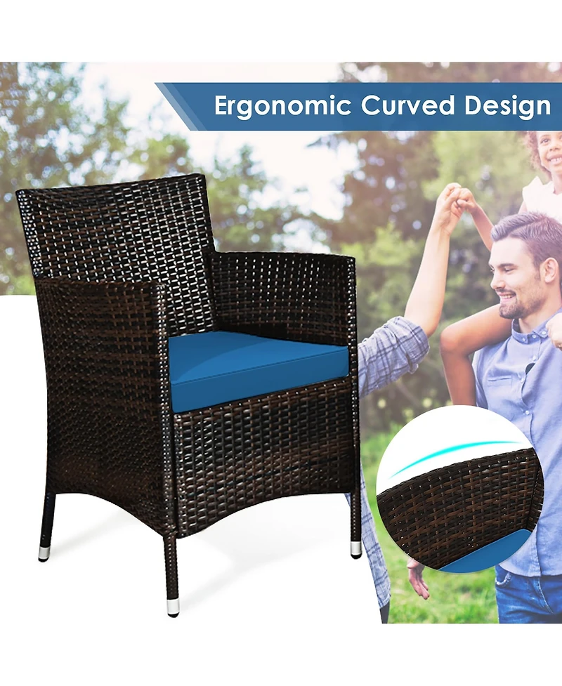 Gymax Set of 4 Outdoor Patio Rattan Conversation Furniture Set w/ Cushion Table