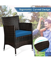 Gymax Set of 4 Outdoor Patio Rattan Conversation Furniture Set w/ Cushion Table