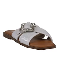 Gc Shoes Women's Ivy Embellished Buckle Slide Flat Sandals