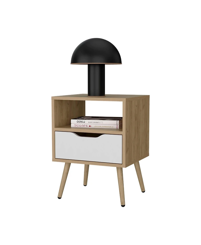Prescott Valley Nightstand with Open Storage, Natural Oak and White