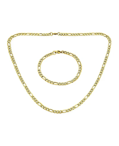 Bling Jewelry Flat Figaro Link 5MM Necklace & Bracelet Set Black Gold Tone Stainless Steel