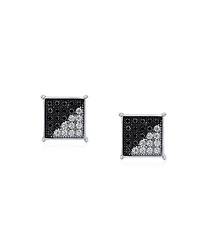 Bling Jewelry Geometric Black White Cz Stud Earrings , Sterling Silver, 8MM Square