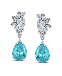 Bling Jewelry Cubic Zirconia Cz Statement Dangle Leaf Teardrop Formal Chandelier Clip On Earrings Silver Plated