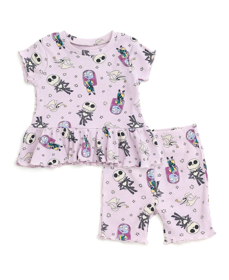 Nightmare Before Christmas Little Girls Ribbed Peplum T-Shirt and Shorts Outfit Set