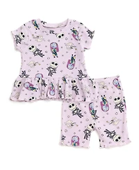 Nightmare Before Christmas Little Girls Ribbed Peplum T-Shirt and Shorts Outfit Set