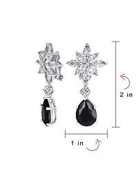 Bling Jewelry Art Deco Style Cluster Floral Cz Cubic Zirconia Statement Dangle Teardrop Chandelier Clip On Earrings Silver Plated