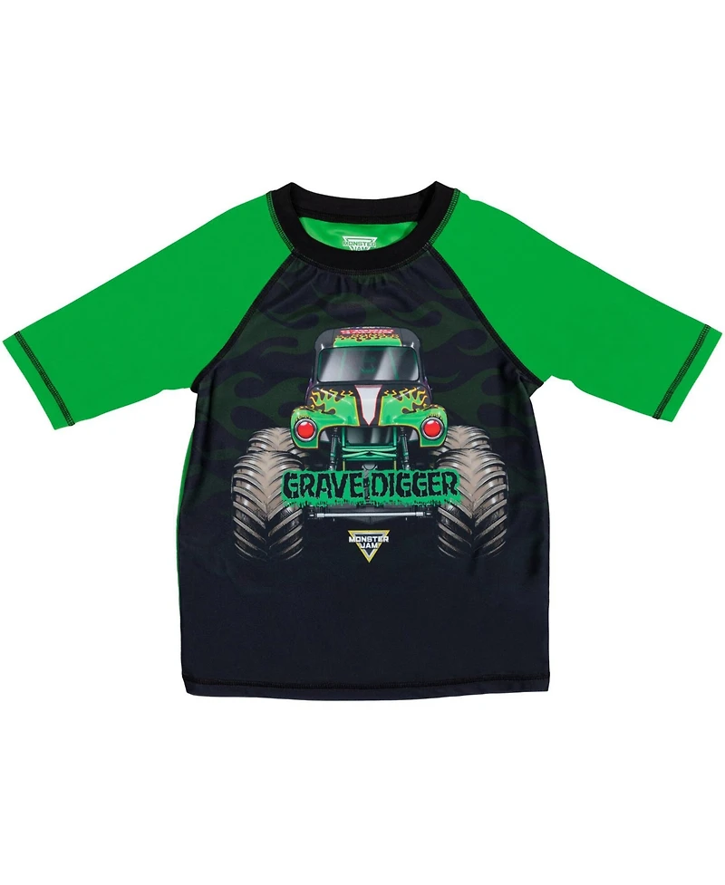Monster Jam Boys Pullover Rash Guard and Swim Trunks Outfit Set