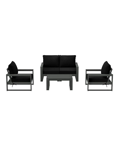 5-Piece Modern Hdpe Outdoor Patio Furniture Sofa Conversation Set with Coffee Table
