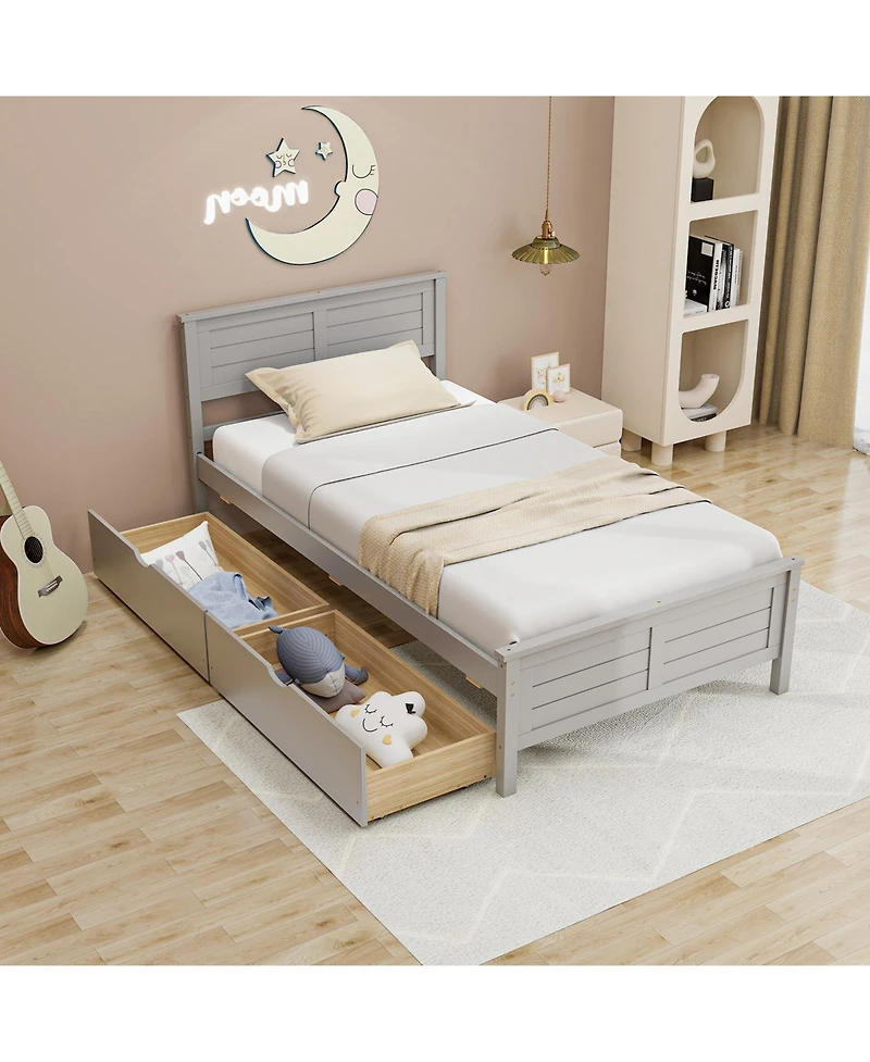 Twin Bed Frame with Storage Drawers