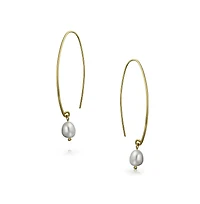 Bling Jewelry Minimalist Dangle Earrings 14K Gold Plated Pearl Threader Sterling Silver