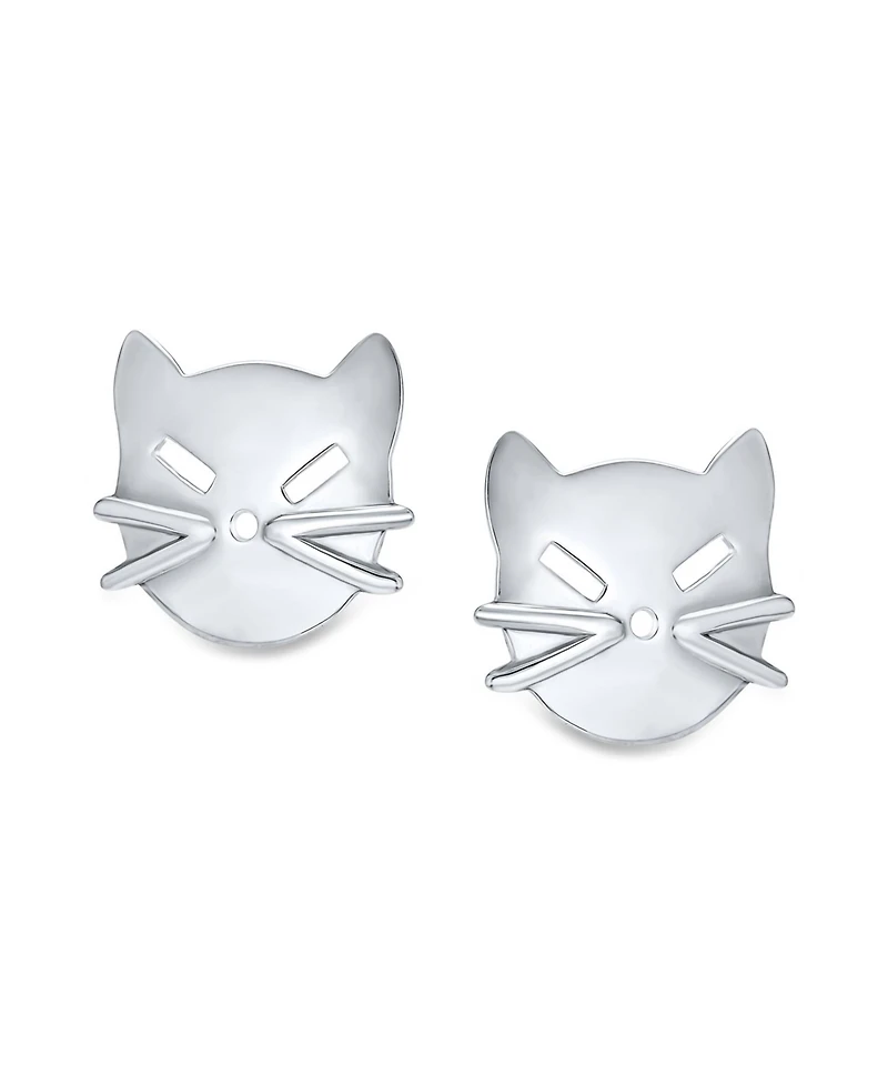 Bling Jewelry Curious Cat Face Stud Earrings in Sterling Silver - Cute Kitten Design