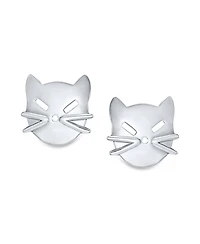 Bling Jewelry Curious Cat Face Stud Earrings in Sterling Silver - Cute Kitten Design