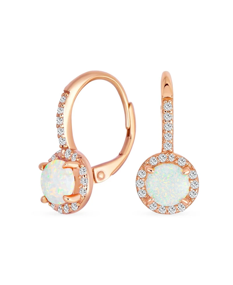 Bling Jewelry Cubic Zirconia Halo Cz Square Round Solitaire Circle White Orange Fire Created Opal Drop Earrings Rose Gold Plated .925 Sterling Silver