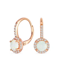 Bling Jewelry Cubic Zirconia Halo Cz Square Round Solitaire Circle White Orange Fire Created Opal Drop Earrings Rose Gold Plated .925 Sterling Silver
