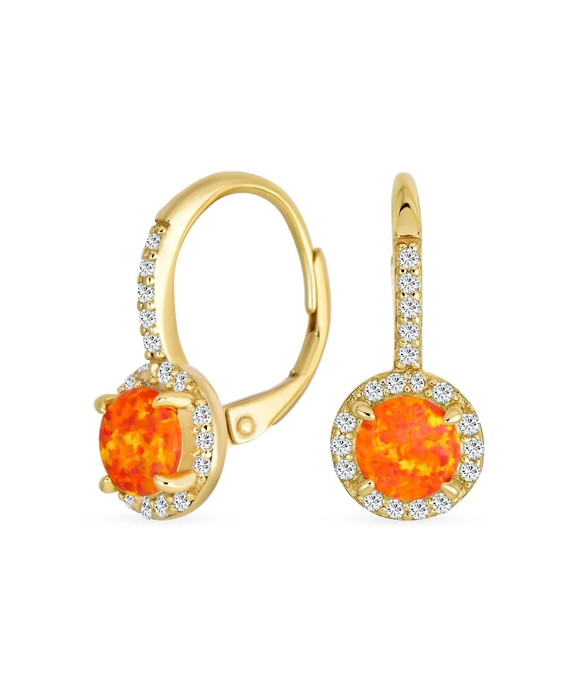 Bling Jewelry Cubic Zirconia Halo Cz Square Round Solitaire Circle White Orange Fire Created Opal Drop Earrings Rose Gold Plated .925 Sterling Silver
