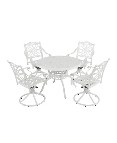 5-Piece Cast Aluminum Outdoor Conversation Set Outdoor Dining Table with Umbrella Hole Outdoor Swivel Rockers Patio Dining Chairs in White