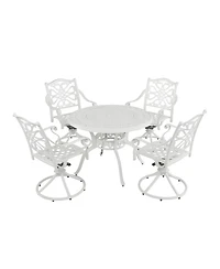 5-Piece Cast Aluminum Outdoor Conversation Set Outdoor Dining Table with Umbrella Hole Outdoor Swivel Rockers Patio Dining Chairs in White