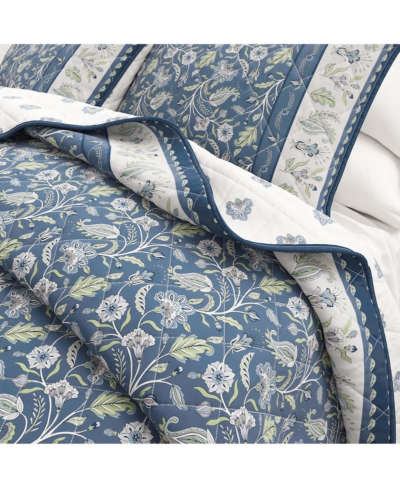 Linery & Co. Cotton Stitched Reversible Boho Floral 3 Piece Quilt and Sham Set