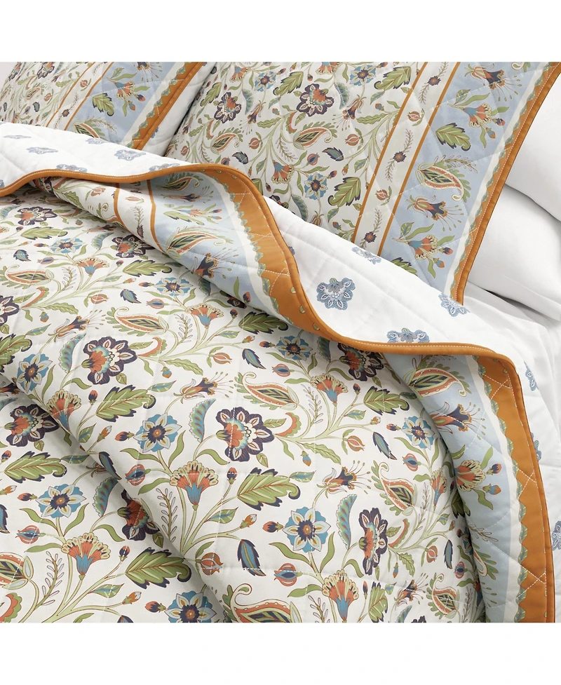 Linery & Co. Cotton Stitched Reversible Boho Floral 3 Piece Quilt and Sham Set - Regal garden