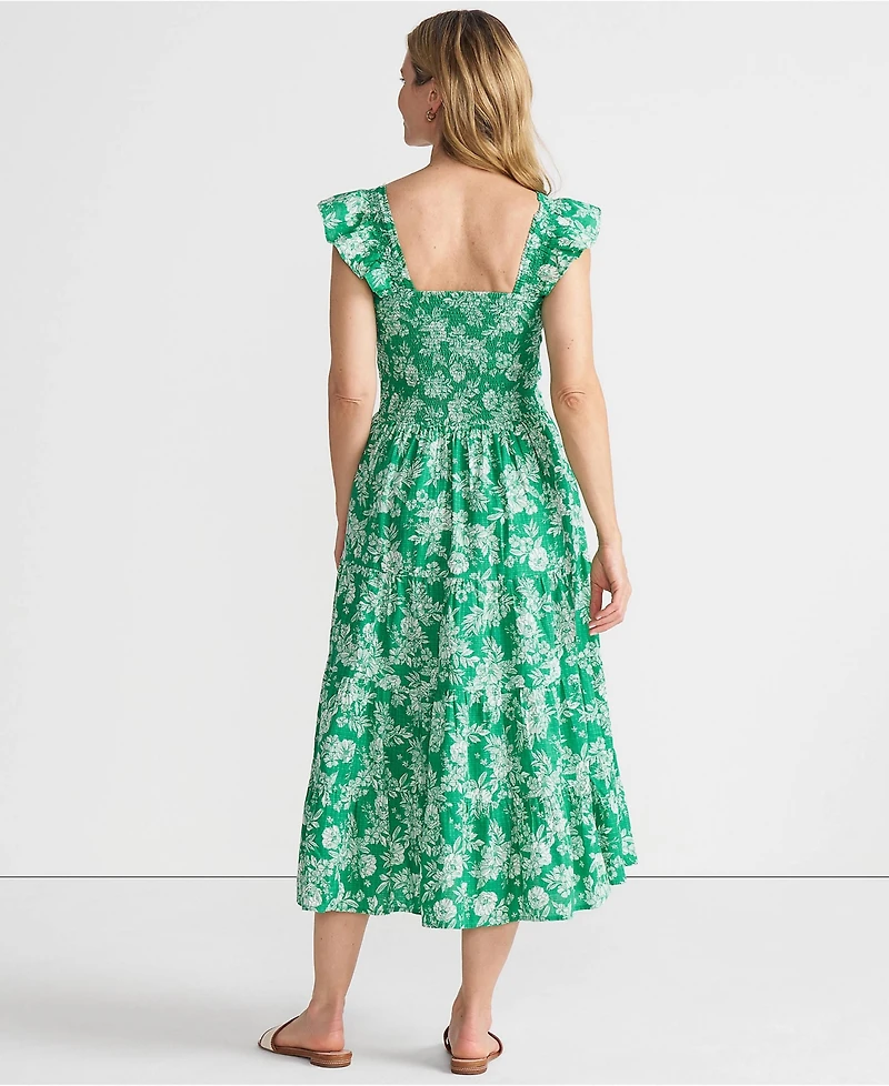 Lands' End Women's Cotton Dobby Smocked Dress with Ruffle Straps