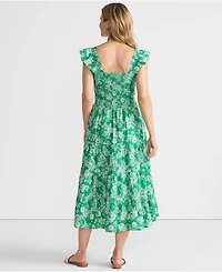 Lands' End Women's Cotton Dobby Smocked Dress with Ruffle Straps