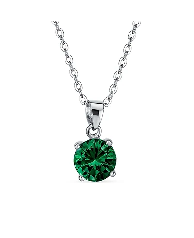 Bling Jewelry Round Cz Solitaire Pendant Necklace Sterling Silver