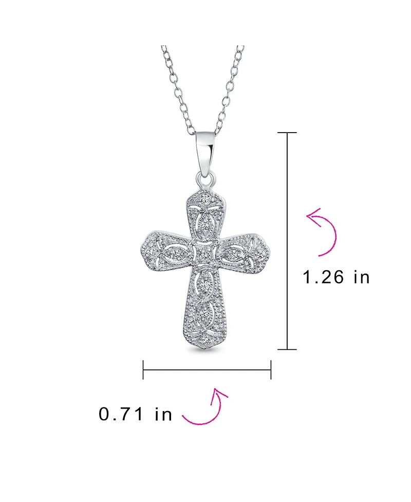 Bling Jewelry Elegant Necklace with Cubic Zirconia Cross Pendant in Sterling Silver