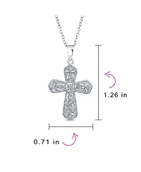 Bling Jewelry Elegant Necklace with Cubic Zirconia Cross Pendant in Sterling Silver