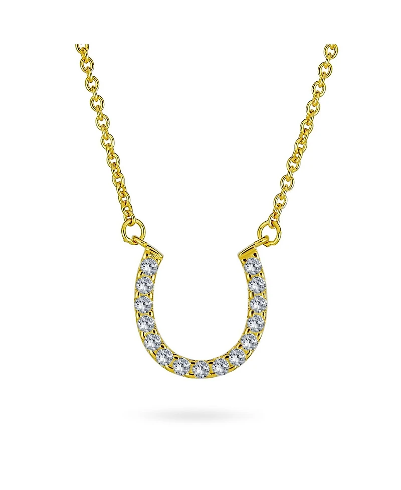 Bling Jewelry Cz Pave Cubic Zirconia Lucky Good Luck Horseshoe Pendant Necklace Gold Plated .925 Sterling Silver