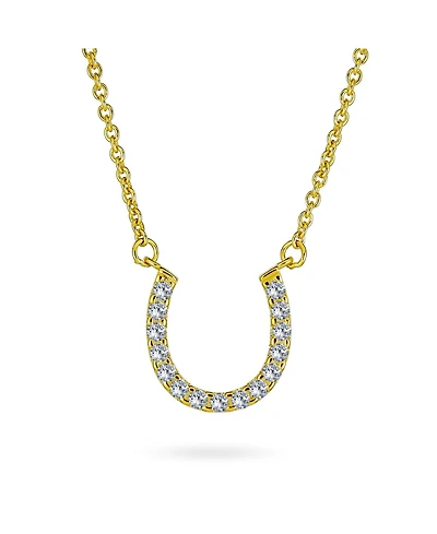 Bling Jewelry Cz Pave Cubic Zirconia Lucky Good Luck Horseshoe Pendant Necklace Gold Plated .925 Sterling Silver