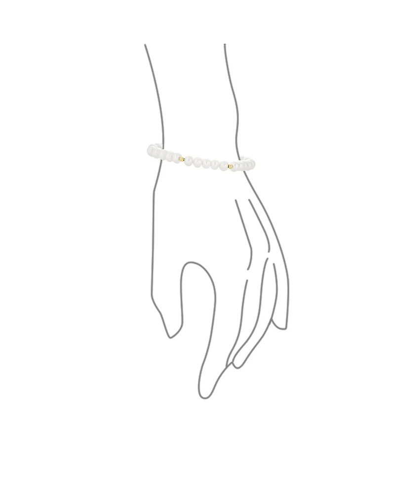 Bling Jewelry Traditional 5MM White Freshwater Pearl Strand Bracelet with Gold Beads 7"