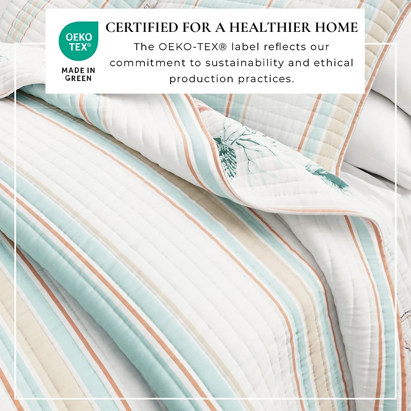 Linery & Co. Cotton Stitched Reversible Coastal Quilt and Sham Set