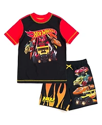 Hot Wheels Boys Upf 50+ Pullover Rash Guard and Swim Trunks Outfit Set to