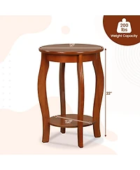 Set of 2 15 Inch 2-Tier Round End Table with Storage Shelf