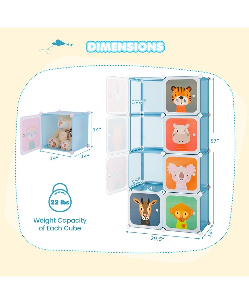 8-Cube Kids Wardrobe Closet with Clothes Hanging Section and Doors