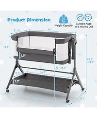 Gouun Kids Height Adjustable Bedside Sleeper with Storage Bag and Soft Mattress