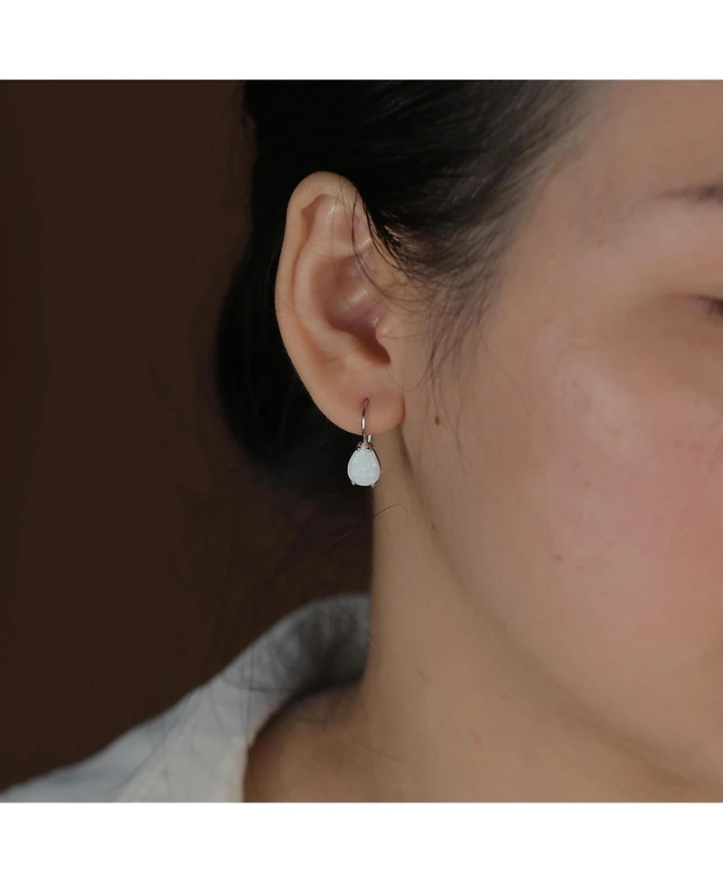 Bling Jewelry Iridescent 1.5CT Solitaire Teardrop White Created Opal Drop Earrings .925 Sterling Silver French Wire